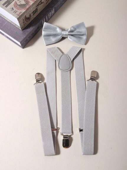 Grey Suspenders and Bow Tie