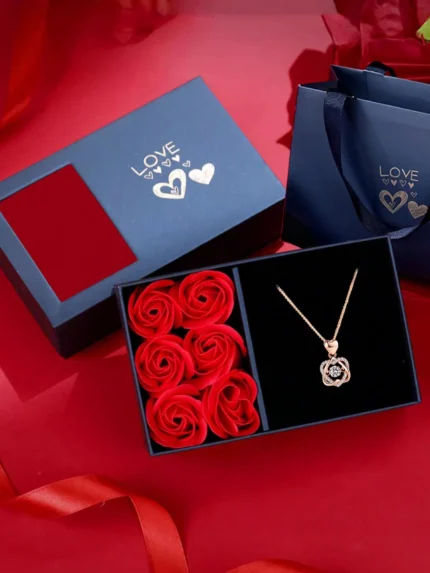 Copper & Cubic Zirconia Heart Pendant Necklace Set