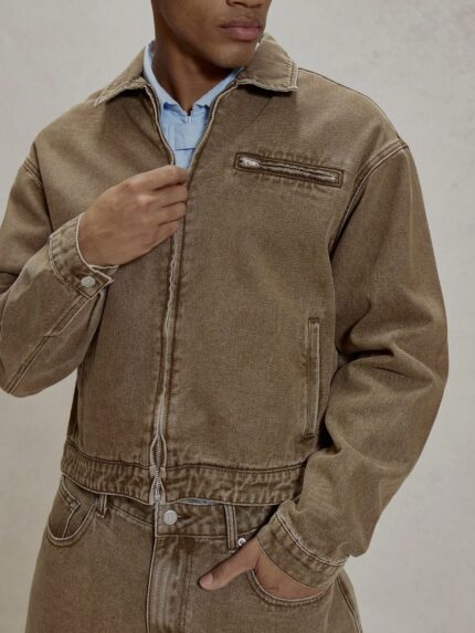 Oversized Cropped Zip Denim Jacket