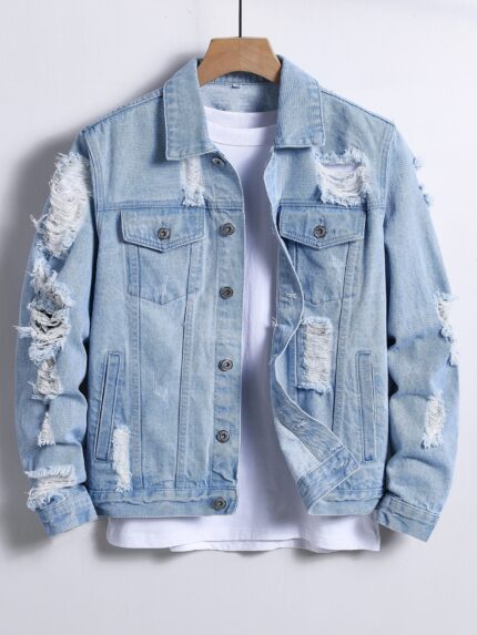 Long Sleeve Ripped Denim Jacket