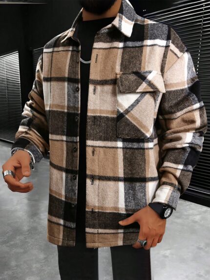 Men's Plaid Printed Drop Shoulders Shirt
