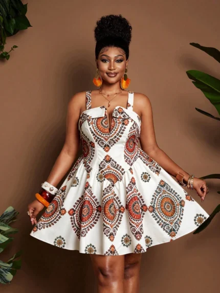 Afro Print V Neck Dress