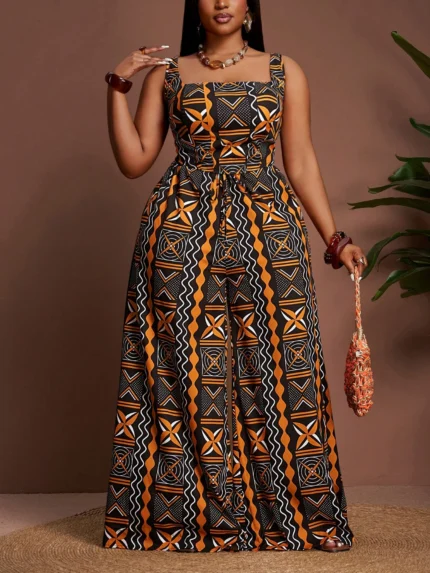 Allover Print Tank Top And Wide Leg Pants Set